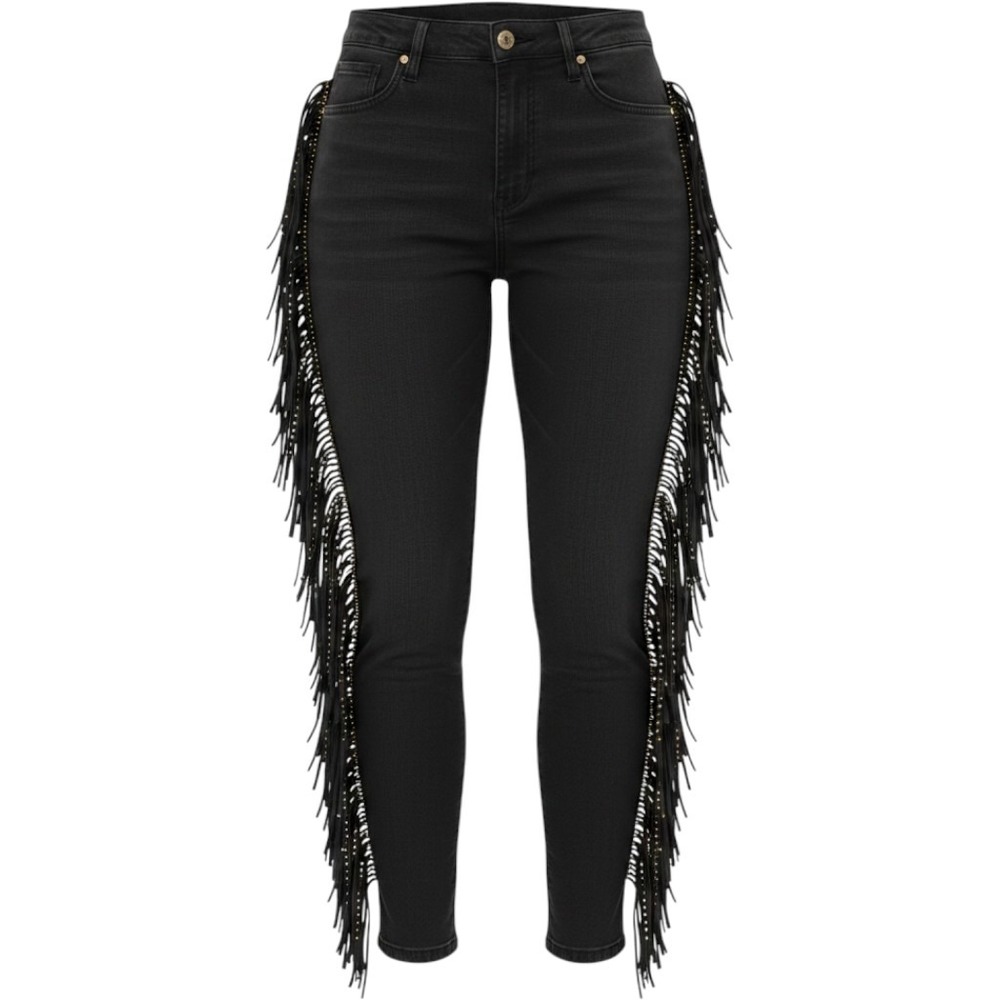 Fashion Nova Black Studded Fringe Side Jeans Plus Size 1X Western Festival Denim - Picture 1 of 8